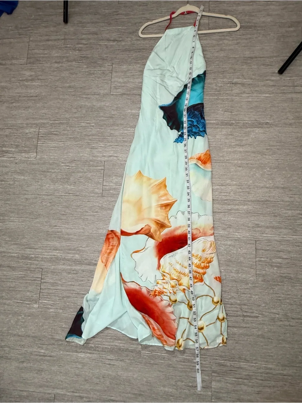 Muma World Murex Mist Vega Silk Halter Maxi Dress Ocean Shell Print Resort Small